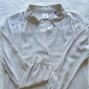 CAbi Taupe Collared V Neck Button Blouse Size M